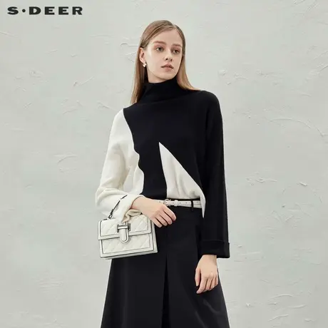 【直播间专属】sdeer圣迪奥高领撞色卷边短款针织衫S223Z3581图片