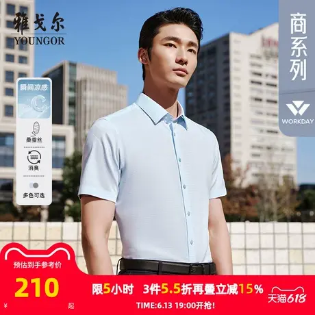 【桑蚕丝凉感消臭】雅戈尔夏季新品格纹商务休闲易打理短袖衬衫男图片
