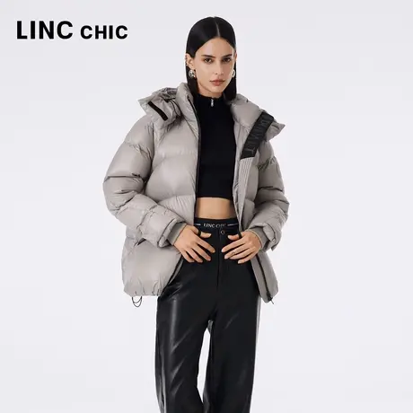 LINCCHIC金羽杰面包服2023秋冬新品超轻亮彩加厚连帽短款羽绒服女图片