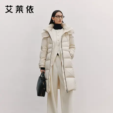 艾莱依致感系列羽绒服女士新款摩登时尚系带收腰连帽通勤外套清仓图片