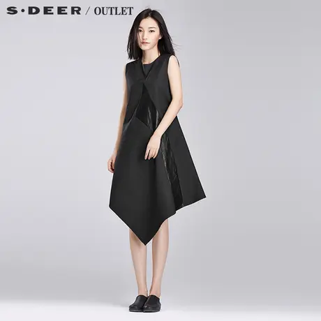 s.deer【促】圣迪奥专柜女装简约纯色拼皮连衣裙S15381286图片