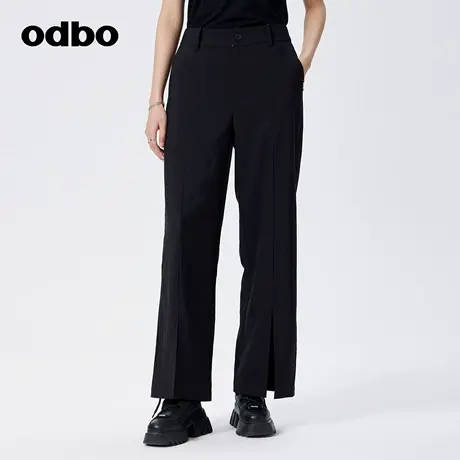 odbo/欧迪比欧高级感开衩直筒裤女春季新款高腰垂感显瘦休闲裤子图片