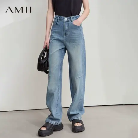 AMII【复古港风】2025秋季复古怀旧港风宽松哈伦牛仔长裤牛仔裤女图片