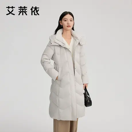 艾莱依新款羽绒服冬季收腰气质过膝大衣保暖鸭绒可脱卸帽保暖外套商品大图