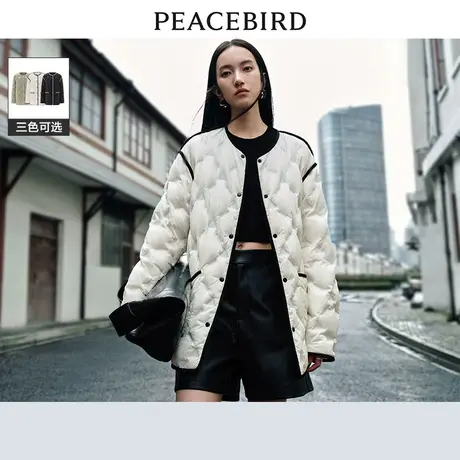 【退换】太平鸟撞色轻薄羽绒服女小香风外套鸭绒图片
