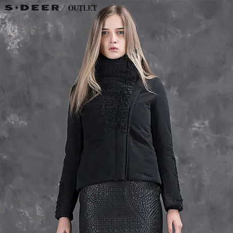 s.deer【预售】圣迪奥几何裁剪布艺装饰立领棉衣S15482370商品大图