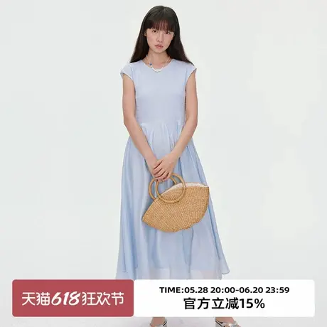 omont蛋挞家复古小飞袖收腰显瘦连衣裙2025夏季简约气质中长裙子图片