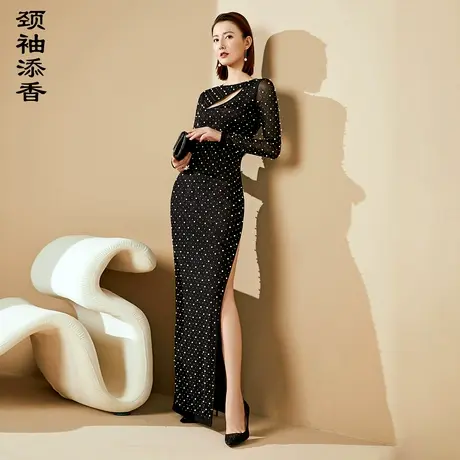 颈袖添香气质晚礼服时尚连衣裙修身中长款包臀女装显瘦高级简约图片