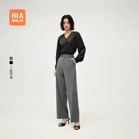 HLA/海澜之家宽松弹力西裤25春夏新款直筒通勤黑色职场正装裤子女图片