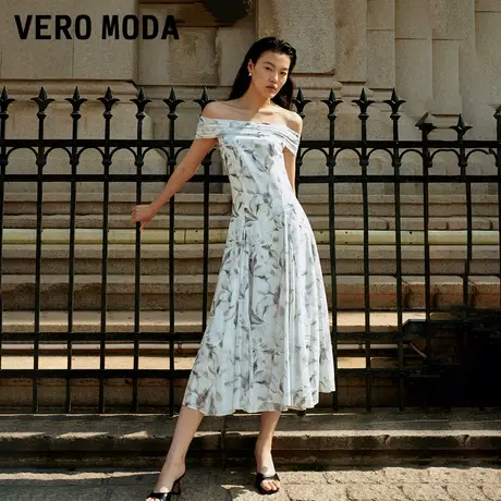 Vero Moda连衣裙夏季一字领水墨印花A字长裙优雅通勤32427B011图片
