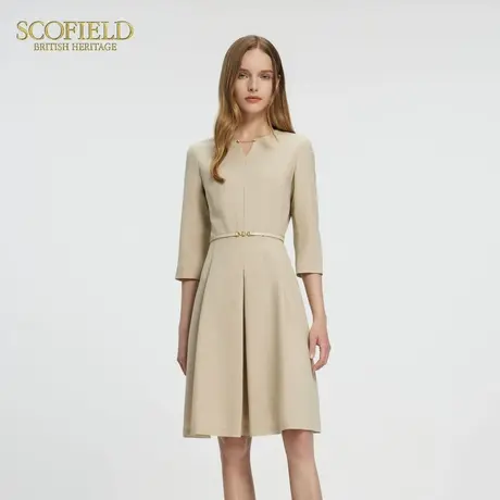 Scofield女装都市通勤百褶连衣裙七分袖收腰连衣裙2025夏季新款图片