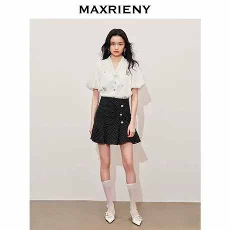 【奥莱】MAXRIENY法式复古风波点鱼尾半裙抽褶设计裙子图片