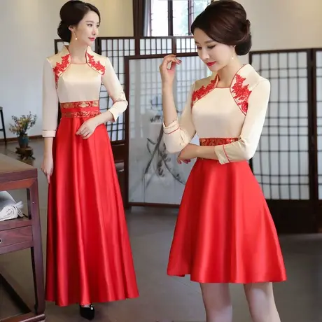 礼仪旗袍迎宾小姐服长款青花瓷迎宾服酒店学生礼仪服装迎宾礼服短图片