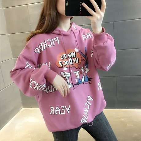 2023春季新款卫衣女连帽百搭套头卡通满印兔子印花学生帽衫潮时尚图片
