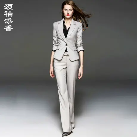 颈袖添香职业小西服套装女商务西装长裤气质修身时尚杏色正装高级图片