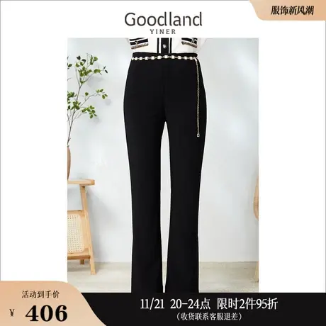 Goodland美地女装2023春季时尚配金属腰带职业高腰直腿休闲裤图片