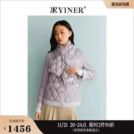 YINER音儿线上专选女装2023冬季设计感衍绣立领保暖羽绒服图片