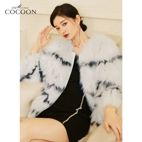 MISSCOCOON狐狸毛皮草女2022新款冬季宽松时尚圆领染色毛毛外套图片