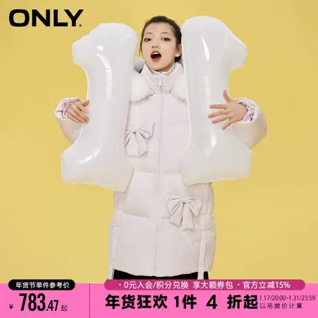 ONLY秋冬90白鸭绒甜美蝴蝶结减龄中长款茧型泡芙羽绒服女图片