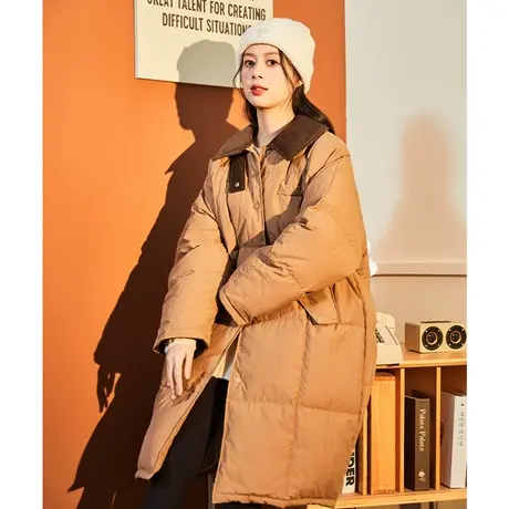 唐狮2024冬季新款女长款羽绒服翻领立领保暖美拉德韩系休闲抗风潮图片