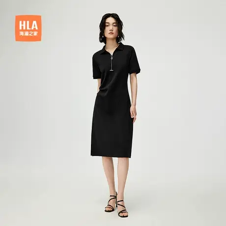 HLA/海澜之家休闲风POLO裙25春夏新纯色V领弹力透气显瘦裙子女装图片
