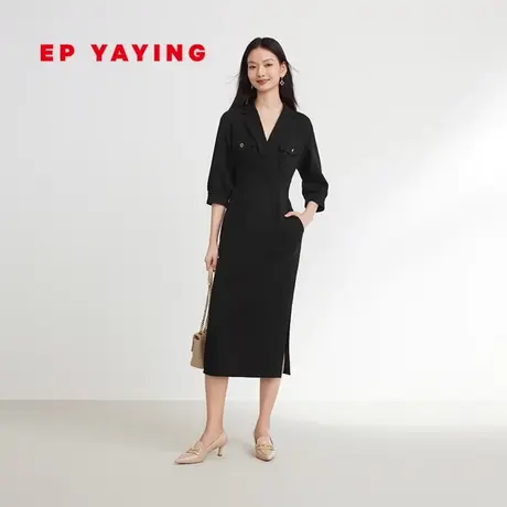 EP雅莹女装 通勤修身小黑裙显瘦黑色连衣裙 春装商场同款4401A图片