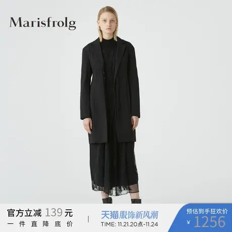 Marisfrolg玛丝菲尔黑色风衣女装2019冬季新款时尚宽松气质外套图片