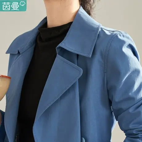 茵曼官方旗舰店女装2023春冬新款田园翻领双排扣宽松长袖风衣外套图片