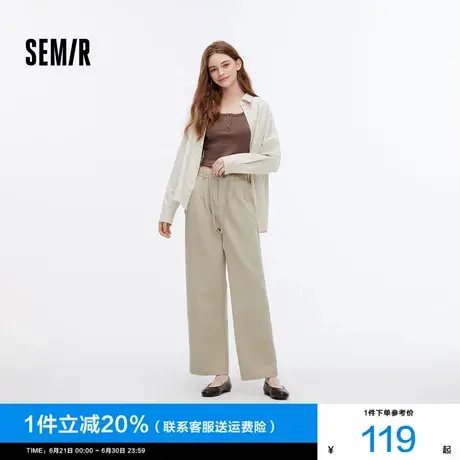 森马休闲裤女打褶宽松阔腿裤显瘦显高秋季半松紧腰山本裤通勤简约图片
