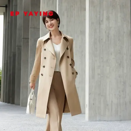 EP YAYING雅莹女装 经典中长款双排扣风衣外套 2024春装新品7301A图片
