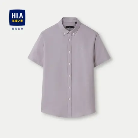 HLA/海澜之家纯棉短袖休闲衬衫2024春夏新款扣领尖领牛津纺衬衣男图片