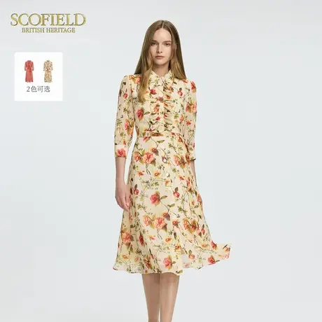 【大乐gogo严选】Scofield复古港风格纹印花连衣裙荷叶边收腰A摆图片