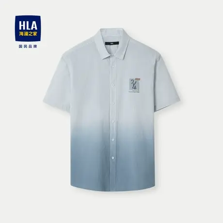 HLA/海澜之家长绒棉短袖休闲衬衫24春夏新条纹柔软亲肤有型衬衣男图片