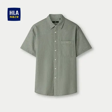 HLA/海澜之家宽松条纹短袖休闲衬衫25春夏新提花刺绣时尚衬衣男装图片