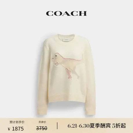 【新品】COACH/蔻驰女士REXY图案圆领毛衣含羊毛上衣舒适柔软白色商品大图