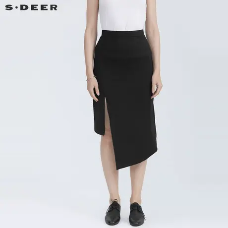 sdeer圣迪奥女夏季时尚松紧不规则开衩A字长裙S21281107图片