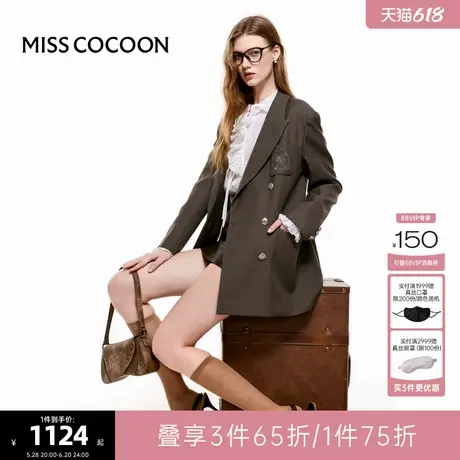 张萌明星同款 可可尼COCOON棕色西服2025夏季新款复古西装外套女图片