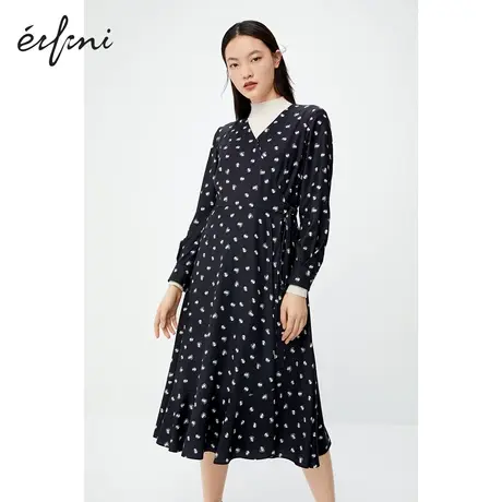 【商场同款】伊芙丽2020新款冬装韩版雪纺V领印花连衣裙1BA394221图片
