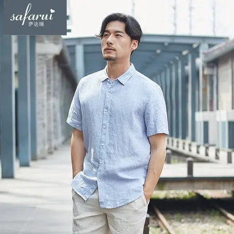 亚麻短袖衬衫男薄款宽松大码男装男士上衣夏季休闲棉麻布纯色衬衣图片