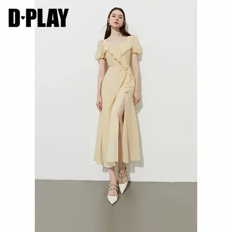 DPLAY【度假系列】2025年夏季新款黄色雪纺连衣裙女法式裙子长裙图片