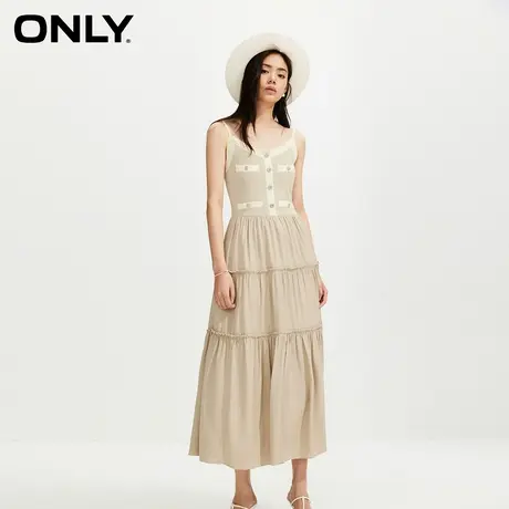 ONLY夏季时尚百搭修身拼接吊带中长款连衣裙女|124207016图片