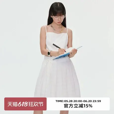omont蛋挞家复古假两件式吊带连衣裙2025夏韩系气质无袖百褶短裙图片