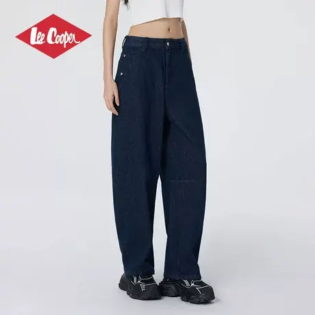 Lee Cooper/李库珀 深蓝色宽松牛仔裤女款夏季潮流休闲直筒弯刀裤图片