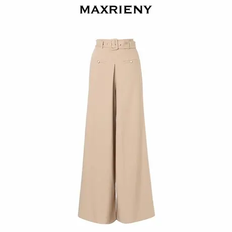 【奥莱】MAXRIENY复古高腰咖色阔腿裤装垂坠感休闲裤图片
