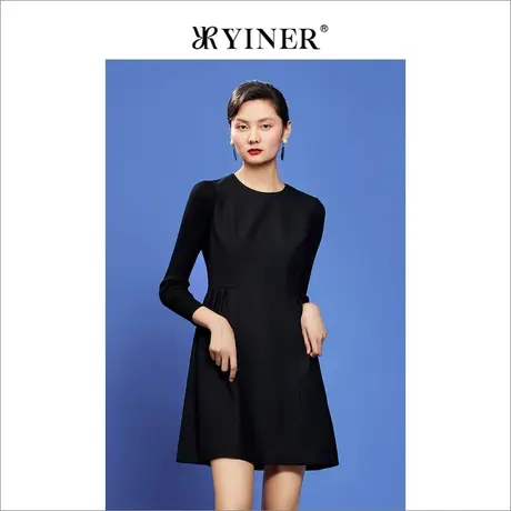 YINER音儿女装秋季长袖通勤修身赫本风含羊毛连衣裙图片