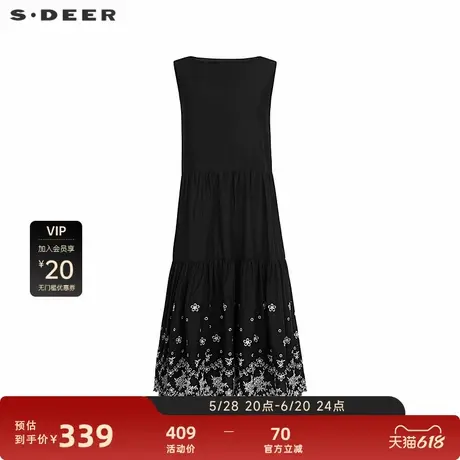 sdeer圣迪奥女装圆领绣花碎褶不规则无袖连衣裙S252Z1235图片