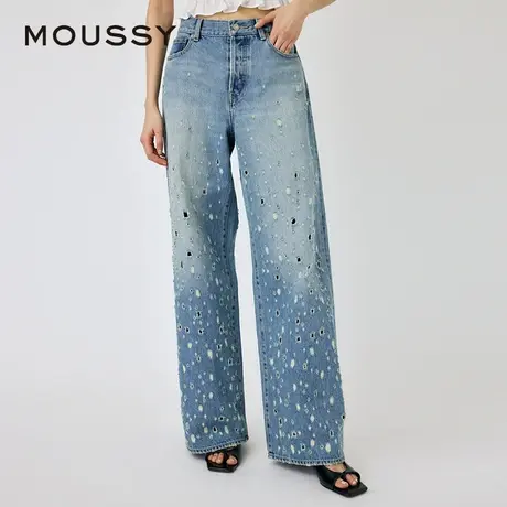 MOUSSY 夏季新品叛逆摇滚设计感破洞阔腿牛仔裤010HS711-0450图片