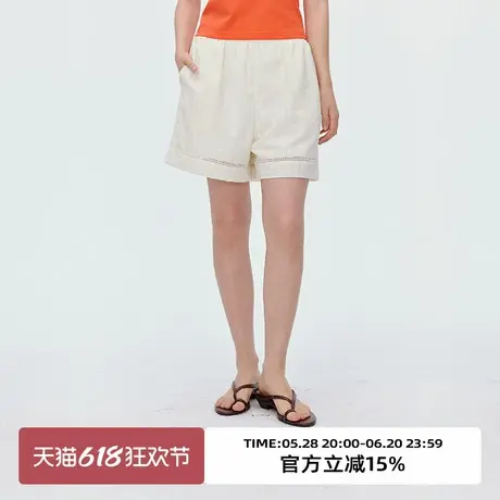 omont蛋挞家复古肌理感印花短裤2025夏季松紧腰宽松百搭休闲裤子图片