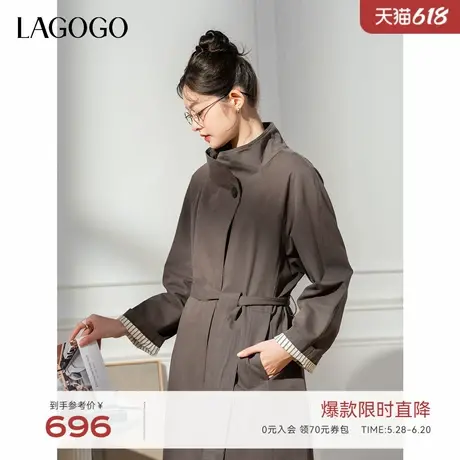 LAGOGO立领简约气质风衣女拉谷谷2025年春新款灰色高级感显瘦外套图片
