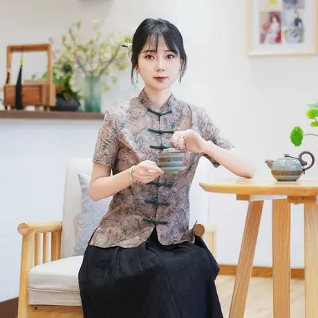 筠雅夏季新款唐装女中国风改良旗袍上衣收腰显瘦新中式女装24J189图片